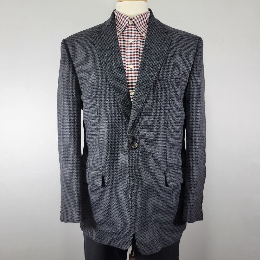 Chaps Men's Sport Coat Blazer Two Button Flannel Houndstooth Lambs Wool Size 44R